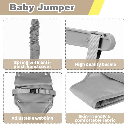 Baby Jumper with Stand, Infant Jumper with Adjustment Strap, Indoor/Outdoor Toddler Swing Set, Baby Jumpers and Bouncers for Boys Girls 6-24 Months, Easy to Assemble & Store (Gray)