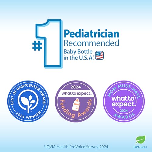 Dr. Brown’s Natural Flow® Anti-Colic Options+™ Wide-Neck Baby Bottles 5 oz/150 mL, with Level 1 Slow Flow Nipple, 4 Pack, 0m+