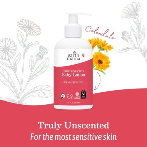 Earth Mama Simply Non-Scents Baby Lotion for Dry Skin - Calendula Cream for Newborn Skin Care - 8 oz - Fragrance Free - Infant Essentials