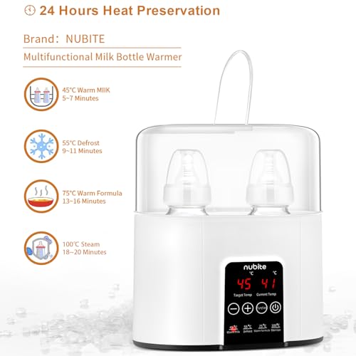 nubite Double Baby Bottle Warmer 24H Constant Mode for All Bottles, Breastmilk Baby Milk Heater, Heating Baby Food, Formula Water Warmer for Twins, Accurate Temperature Control