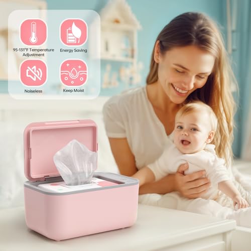 Chefhandy Baby Wipe Warmer, Surround Heating System, 3-Level Temperature Control, Large Capacity Wipes Dispenser, Evenly Warmed Wipes, Diaper Wipe Warmer for Newborns & Adults, Pink