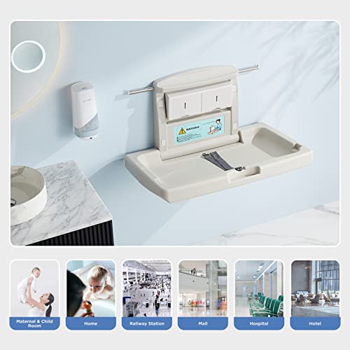 PLUSSEN Commercial Baby Changing Station Wall Mounted, Horizontal Fold-Down Baby Changing Table, Heavy Duty 200lb Capacity, Space Saving Diaper Changing Station for Restroom & Public Facilities