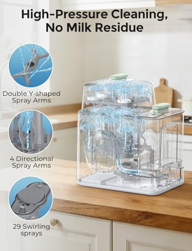 Xaproo Baby Bottle Washer, Sterilizer & Dryer, All-in-One Cleaning Machine for Bottles, Pump Parts & Baby Essentials, 19 Min Rapid Wash & Auto Mode, 60 Detergent Tablets Time-Saving & Effortless Care