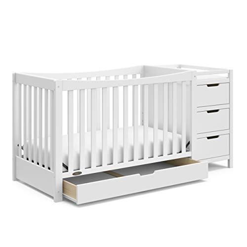Graco Remi 4-in-1 Convertible Crib & Changer – GREENGUARD Gold Certified, Fits Standard Crib Mattress, Converts to Toddler Bed and Full Bed, 4 Adjustable Mattress Heights (White)