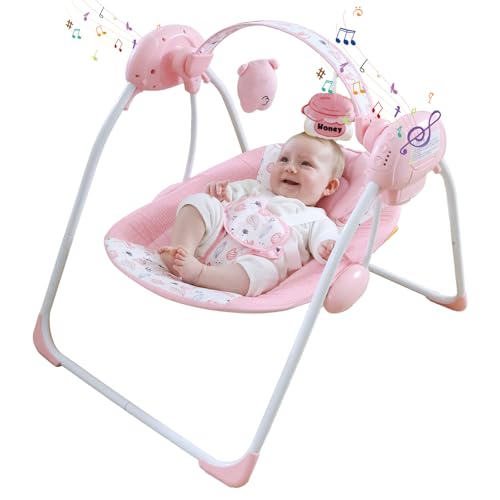 Portable Baby Swing for Infants, Compact & Foldable Infant Swing with 5-Speed Swing,Music, Timer, Cushioned Seat, Battery Operated, 0-9 Months 6-20 lbs,SG2402