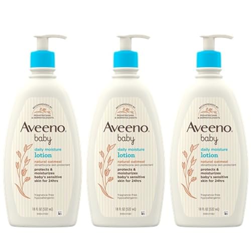 Aveeno Baby Daily Moisture Lotion for Delicate Skin with Natural Colloidal Oatmeal & Dimethicone, Hypoallergenic, Fragrance-, Phthalate- & Paraben-Free, 3 x 18 fl. oz
