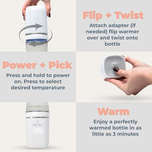 Baby's Brew Portable Bottle Warmer – Cordless Baby Bottle Warmer for Breastmilk & Formula, Rechargeable Travel Milk Warmer, Leak-Proof, Compact, White, Adapter Not Included