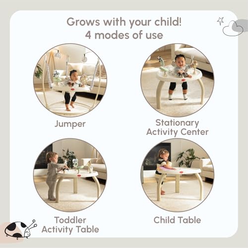 Tiny Love 4-in-1 Jump & Play Stationary Activity Center, Baby Jumper with Lights & Music, Developmental Toys, 360 Swivel Seat, Baby Activity Entertainer for 6 Months+, Black and White