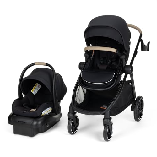 Maxi-Cosi Zelia Pro 5-in-1 Travel System with Mico Pro Infant Car Seat and Baby Stroller Combo, Reversible Seat, Large Wheels, Adjustable Handle, Newborn to Toddler, Lightweight, Caspian Caviar