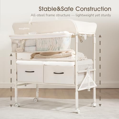 Maydolly Baby Changing Table, Maydolly Portable Foldable Changing Table, Waterproof Diaper Changing Station, Adjustable Height Changing Station, Mobile Nursery for Newborn and Infant