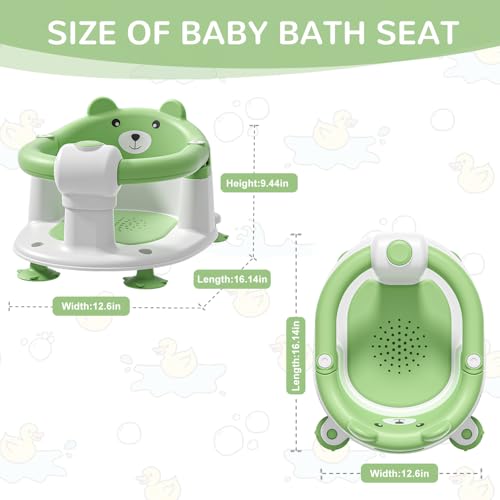Baby Bath Seat for Babies 5-10 Months, Non-Slip Toddler Bath Seats for Babies Sitting Up, Safe Infant & Newborn Bathtub Chair with 4 Suction Cups & Soft Cushion for Shower,Green