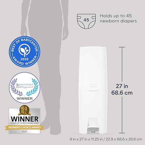 Diaper Genie Premier Diaper Pail Gift Set | Hands-Free Odor Control with Foot Pedal | High-Capacity Diaper Trash Can | Includes 2 Jumbo+ Refills (Holding up to 2,160 Newborn Diapers)