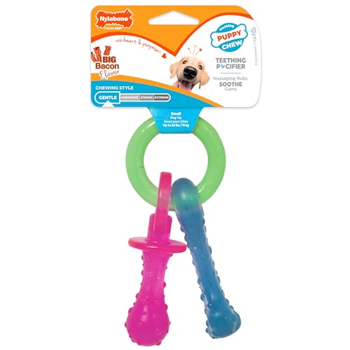 Nylabone Puppy Pacifier Chew Toy, Teething Toys for Puppies, Bacon Flavor, Small - Up to 25 lbs, 1 Count