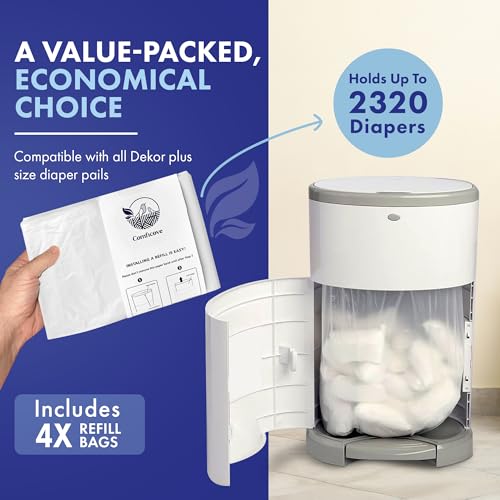 COMFICOVE Refills Compatible with DEKOR PLUS Diaper Pails | 4 Pack | Extra Thick Diaper Pail Refill Liners | Fresh Scent | Easy to Replace and Dispose of Diaper Bag | Odorless Baby Diapers Disposal
