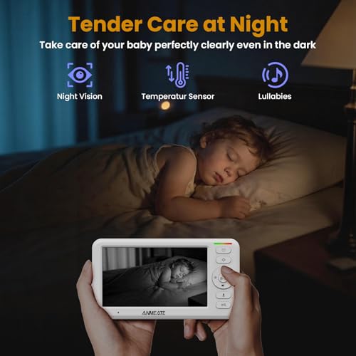 ANMEATE 5" HD Video Baby Monitor with Camera and Audio - No WiFi, 48H Battery Life,720P Remote Pan Tilt Zoom, Two-Way Talk, Night Vision, Thermal Room Monitor, Lullabies & White Noise, 1000ft Range