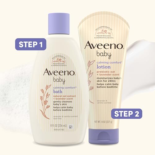 Aveeno Baby Calming Comfort Moisturizing Body Lotion with Relaxing Lavender & Vanilla Scents, Non-Greasy Baby Lotion, Natural Oatmeal & Dimethicone, Paraben- & Phthalate-Free, 8 fl. oz