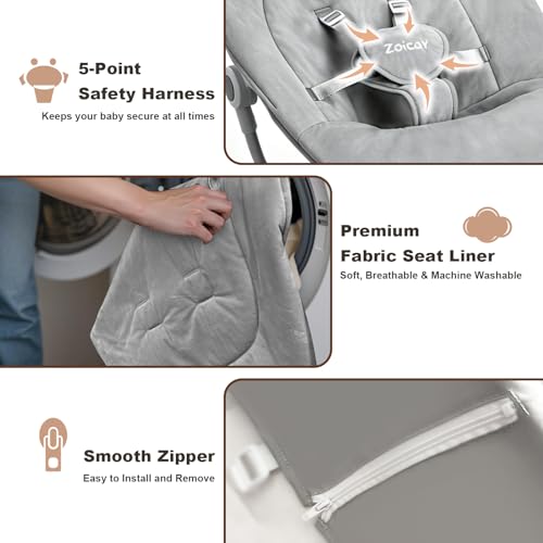 Zoicay Baby Swing,Baby Swings for Infants with 3 Modes & 5 Speeds, BT Enabled App & Remote Control, Electric Swing – 6 Melodies and 3 Timer Setting, 2 Seat Positions and 5-Point Harness Swing (Gray)
