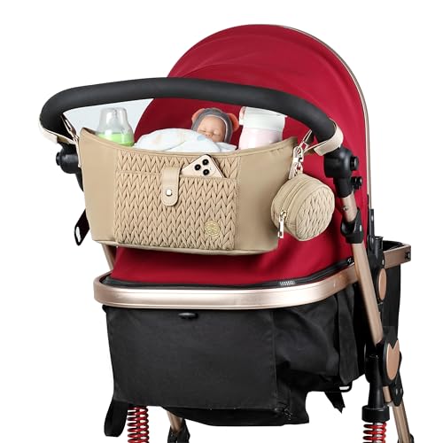 SEWBOO Universal Baby Stroller Organizer,Diaper Caddy Organizer with Adjustable Straps to Fits Nearly Any Strollers (Beige)