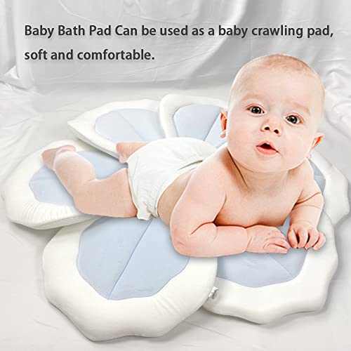 TOFOAN Baby Bath Pad for Infant Bathtub Sink Flower Mat Tub Little Lotus - Petal Soft Supports Lounger Newborn Bathing Insert Seat Baby Essentials - Baby Gifts - 31" (Blue)