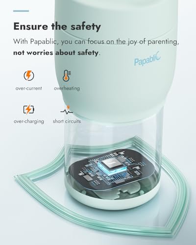 Papablic Portable Bottle Warmer Pro for Travel – Fast Heating, Built-in Sterilizer, 30W Fast Charge, 5-Temp Control, Easy-Clean Wide Mouth, Baby Milk Warmer for Breastmilk & Formula, Sakura Pink