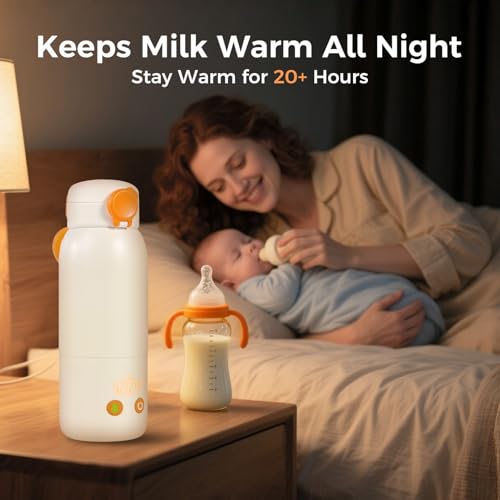 Portable Bottle Warmer for Travel, 12oz Large Capacity Fast Heating, 4 Levels Precise Temperature Control, Long Battery Life, Rechargeable Formula Water Milk Warmer for Car, Airplane & Outdoor Use