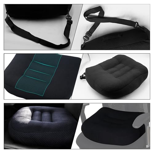 EDIETH Universal Booster Seat Cushion with Adjustable Height, Breathable Mesh Portable Design with Straps, Improve Vision Improve Sitting Posture Stress Relief Driving Office Family Outdoor - Black