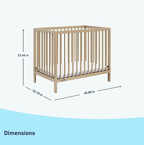 Graco Teddi 4-in-1 Convertible Mini Crib with Bonus Water-Resistant Mattress – GREENGUARD Gold Certified, 2.75-Inch Mattress Included, Small Spaces Crib, Easy 30-Minute Assembly (Driftwood)