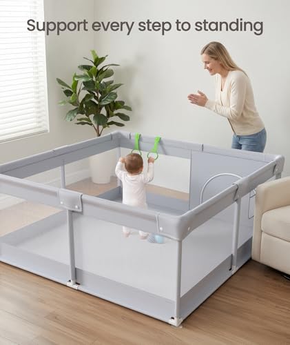 Fodoss Baby Playpen 47×47in, Small Play Pen for Babies and Toddlers, Playpen for Apartment, Play Yard, Activity Fence, Baby Playard with All-Side Mesh, Pull Rings
