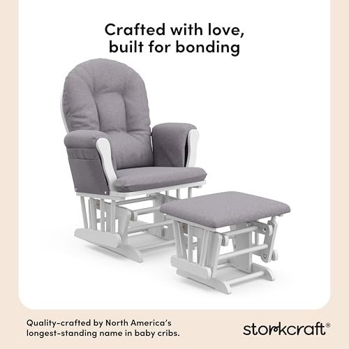Storkcraft Premium Hoop Glider & Ottoman (Espresso/Gray Swirl) — GREENGUARD Gold Certified Nursery Glider, Solid Wood Craftsmanship, Smooth-Gliding Nursery Chair and Ottoman, Award-Winning