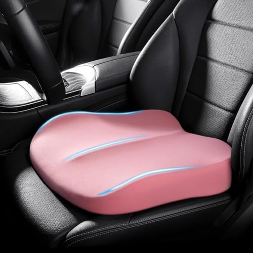 ZHUANXUA Adult Car Booster Seat Cushion, Car Seat Driver Height Boost Mat Memory Foam Car Seat Cushions Pad Improve Driving View Non-Slip 3D Office Chair Cushion Pressure Relief (Pink)