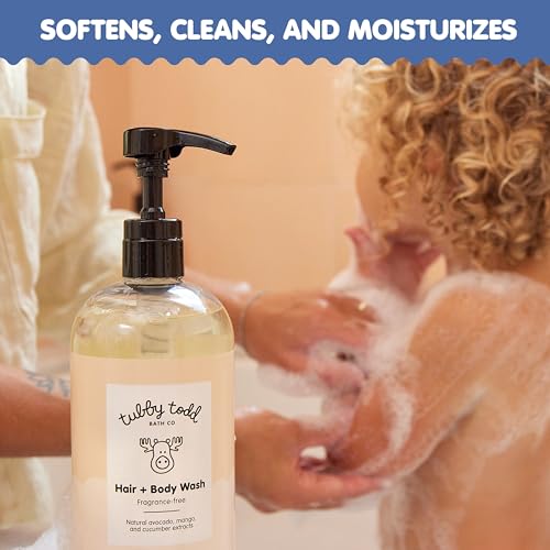 TUBBY TODD Hair + Body Wash - Baby Shampoo and Body Wash - Gentle, Natural Baby Wash for Newborns, Babies, and Toddlers - Non-Toxic and Hypoallergenic - Fragrance-Free, 2 Pack, 8.5oz & 25oz