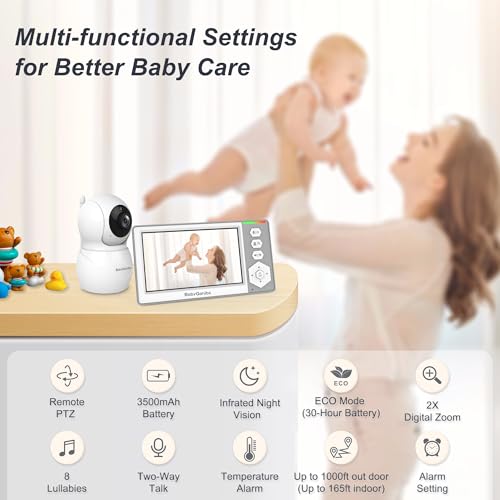 Baby Ganibs Baby Monitor with Camera and Audio, 4.3'' Video Baby Monitor with 1000ft Long Range and 30-Hour Battery, No WiFi,Night Vision, ECO Mode, 2-Way Talk