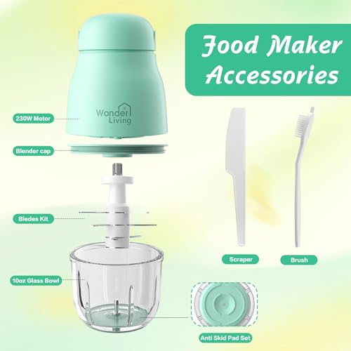 Wonder Living Baby Food Maker with Glass Cups & Freezer Tray, Compact Baby Processor for Smoothies, Hands-Free One-Touch, 230W Motor