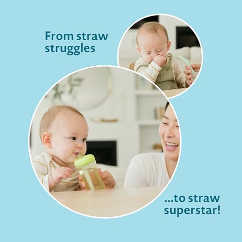 The First Years Squeeze & Sip Toddler Straw Cups - Squeezable Transition Sippy Cup with Silicone Straw - Toddler Feeding Supplies - 7 Oz - 3 Count - Ages 6 Months and Up