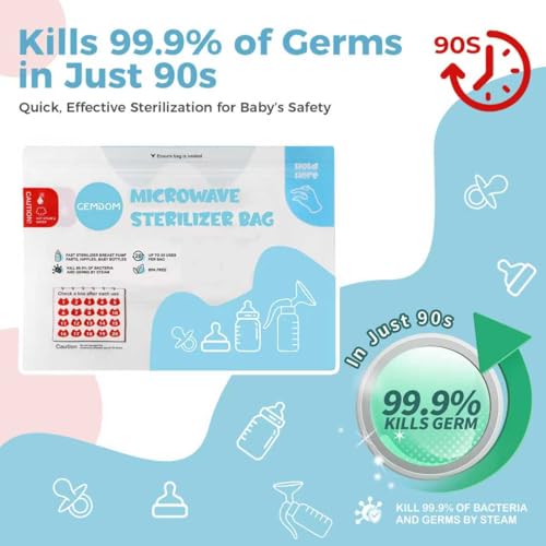 Gemdom 15 Pack Microwave Steam Sterilizer Bags Plus, Large Size for Baby Bottles Soothers, Teethers, Breast Pump Parts, Training Cups and Accessories, 20 Uses Per Bag, Baby Travel Essential