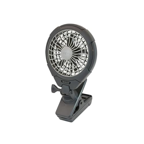 O2COOL Treva 5 Inch Two Speed Battery & USB Powered Clip On Fan - Slim and Portable Cooling Travel Fan with USB - Gray
