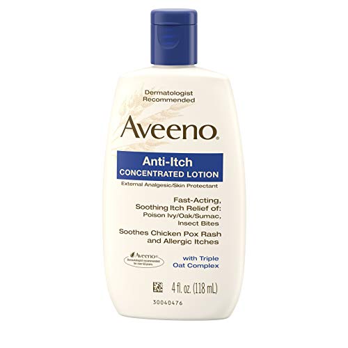 Aveeno Anti-Itch Concentrated Lotion with Calamine, Pramoxine HCl, & Triple Oat Complex, Skin Protectant, Fast-Acting Itch Relief from Poison Ivy, Insect Bites, & Minor Burns, 4 fl. oz