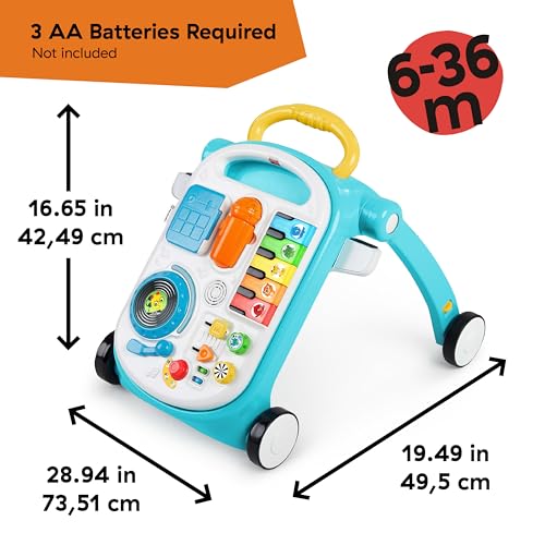 Baby Einstein Musical Mix ‘N Roll 4-in-1 Push Walker, Activity Center, Toddler Table & Floor Toy, 100+ Songs & Phrases, DJ Station with Piano