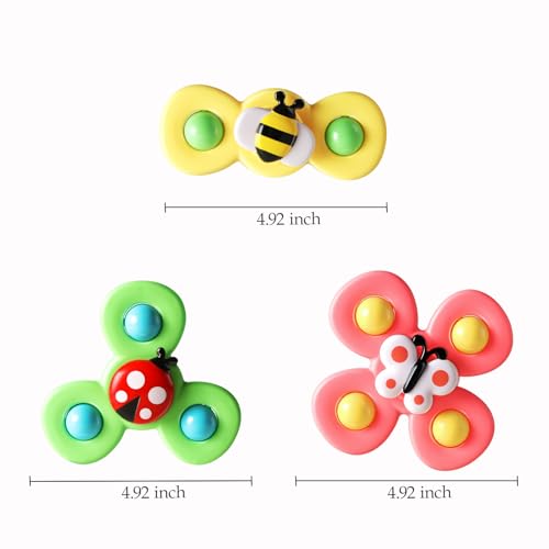 ALASOU 3PCS Suction Cup Spinner Toys for 1 Year Old Boy Girl|Spinning Top 12 18 Months|1 2 Year Old Boy Birthday Gift|Baby Bath Toy for Kids Ages 1-3|Sensory Airplane Travel Toy for Infant Toddlers