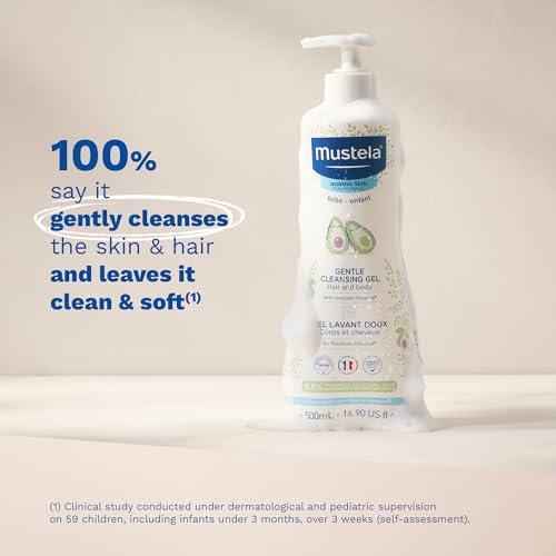 Mustela Gentle Cleansing Gel - Baby Wash for Delicate Skin and Hair - Newborn-Safe Cleanser - Crafted with Natural Avocado Perseose - Various Sizes - 25.35 fl. oz.
