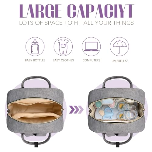 Tuwubi Diaper Bag Backpack, Baby Essentials Travel Tote Bag, Multi function Waterproof Backpacks, Travel Essentials with Stroller Straps & Pacifier Case - Grey