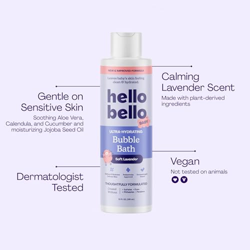 Hello Bello Baby Premium Bubble Bath, Gentle Soft Lavender Scent, for Babies and Kids, 10oz Bottle