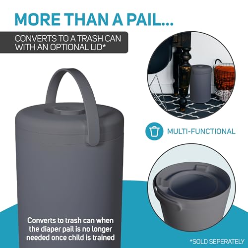 L.A. Baby Magic Diaper Pail - Patented 100% Odor-Free System with Child-Safe Lock - Award-Winning Design - No Refills Required - Works with Regular Trash Bags - Gray