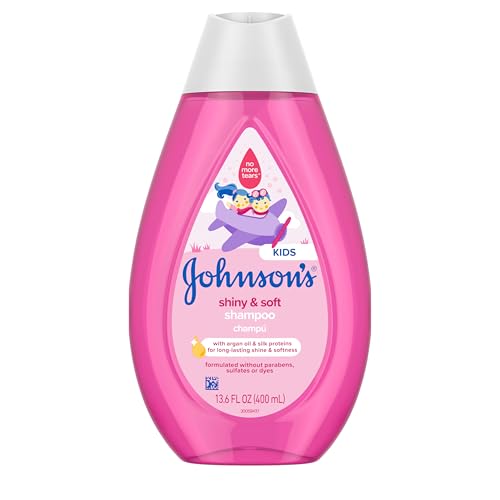 Johnson's Shiny & Soft Kids' Shampoo with Argan Oil & Silk Proteins, Daily Kids’ Hair Wash Gently Cleanses & Boosts Natural Shine & Softness, No Added Parabens & Sulfates, 13.6 fl. oz