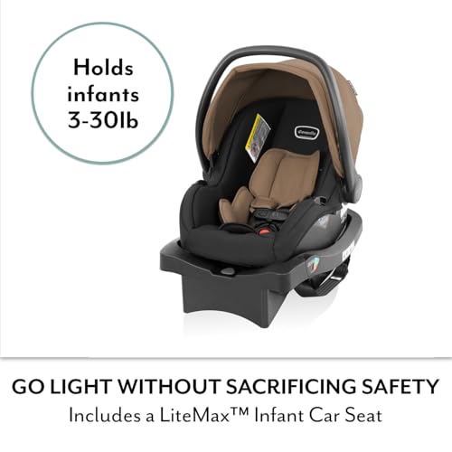 Evenflo Otto+ Travel System w/LiteMax Infant Car Seat, Light Weight, One Hand Gravity Fold (Caramel Tan)