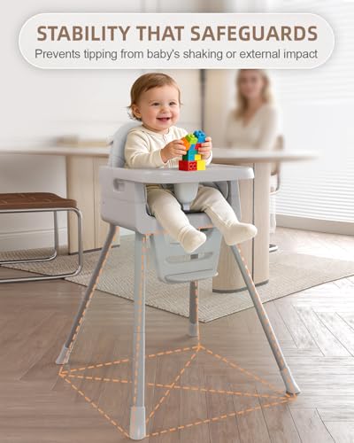 EverKiddo Baby High Chair for 6 Months+, Foldable High Chairs for Babies and Toddlers, Convertible High Chair, Adjustable Tray & Footrest, Portable High Chair & Easy to Clean(Gray)