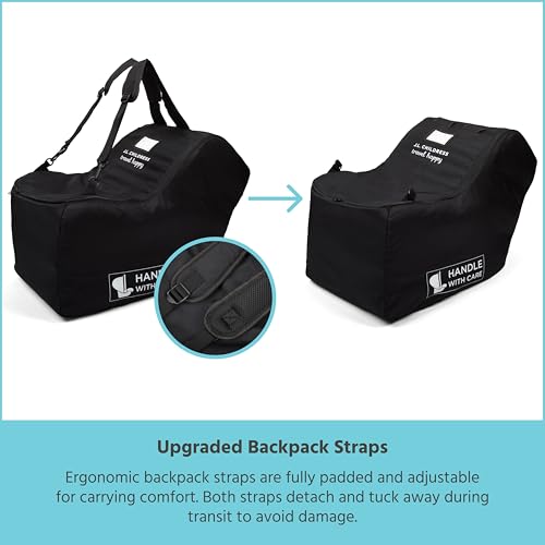 J.L. Childress Padded Infant Car Seat Bag - Travel Bag for Airplane, Fits Most Baby & Infant Car Seats, Compatible with UPPAbaby, Nuna, & Chicco, Airport Accessories, AirTag Compatible- Premier, Black