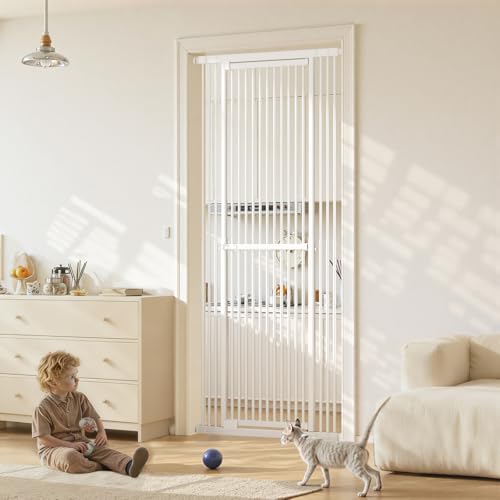 Gardner Pet 51"-87" Extra Tall Cat Gate for Doorway, Wide Adjustable 27.56"-37" Baby Gate Included 4 Extension Kits, Pressure Mounted Safety Full Door Gate for Stairs, Studio, Kitchen (White)