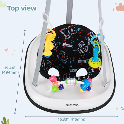 Slevoo Baby Jumper, Baby Door Jumper with Bumper, Play Tray and Two Jingle Rattles, Quiet Bear
