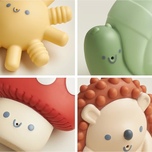 Itzy Ritzy Water-Squirting Sensory Bath Toys – Soft, Textured & Easy to Squeeze for Babies & Toddlers – Characters for Fun & Motor Skill Development - Set of 4 Includes Sun, Snail, Mushroom & Hedgehog